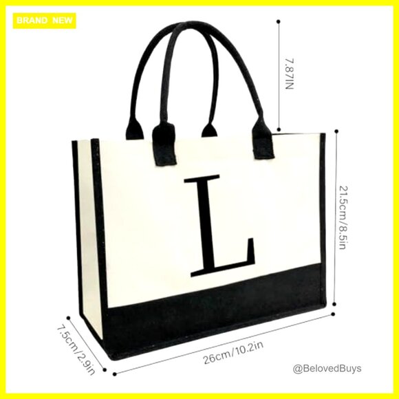 Mini Personalized Initial Tote Bag Compact Canvas Purse Custom Gift - Picture 5 of 6